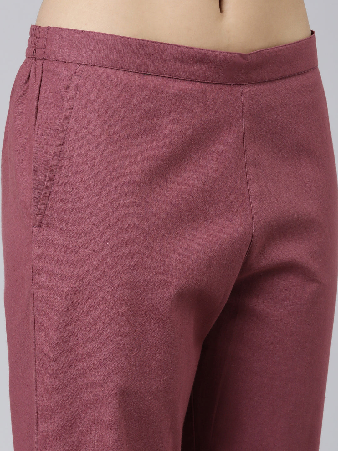 Neerus Grey Regular Calf Length Printed Kurta Solid Trousers