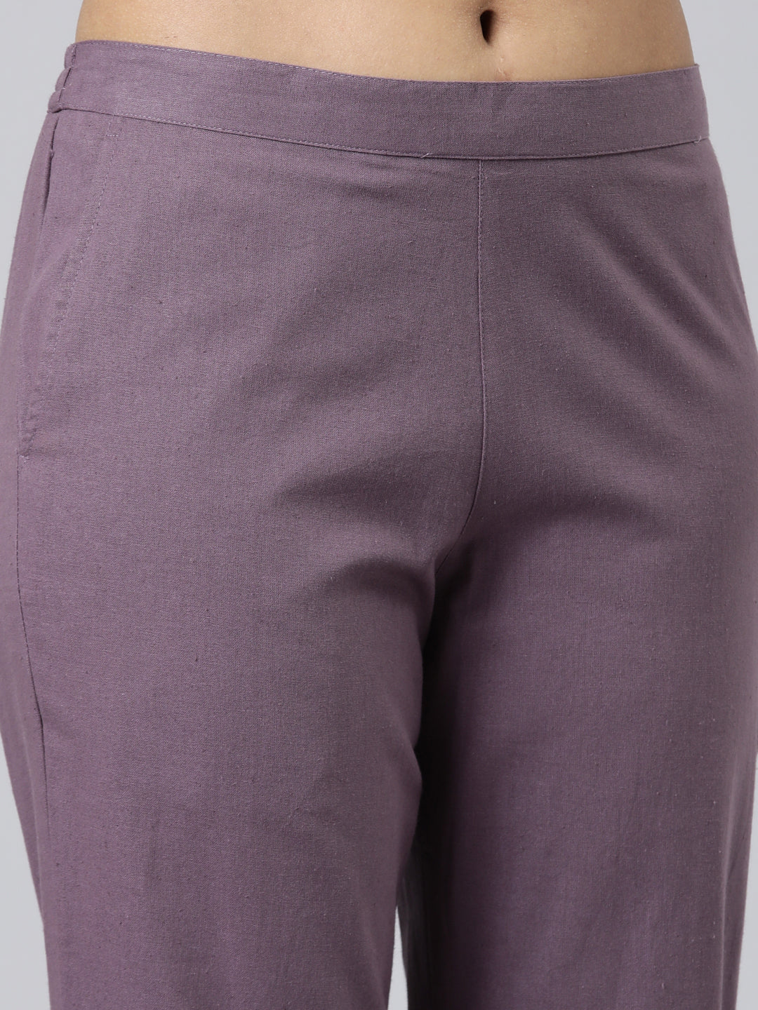 Neeru's Purple Regular Calf Length Printed Kurta Solid Trousers