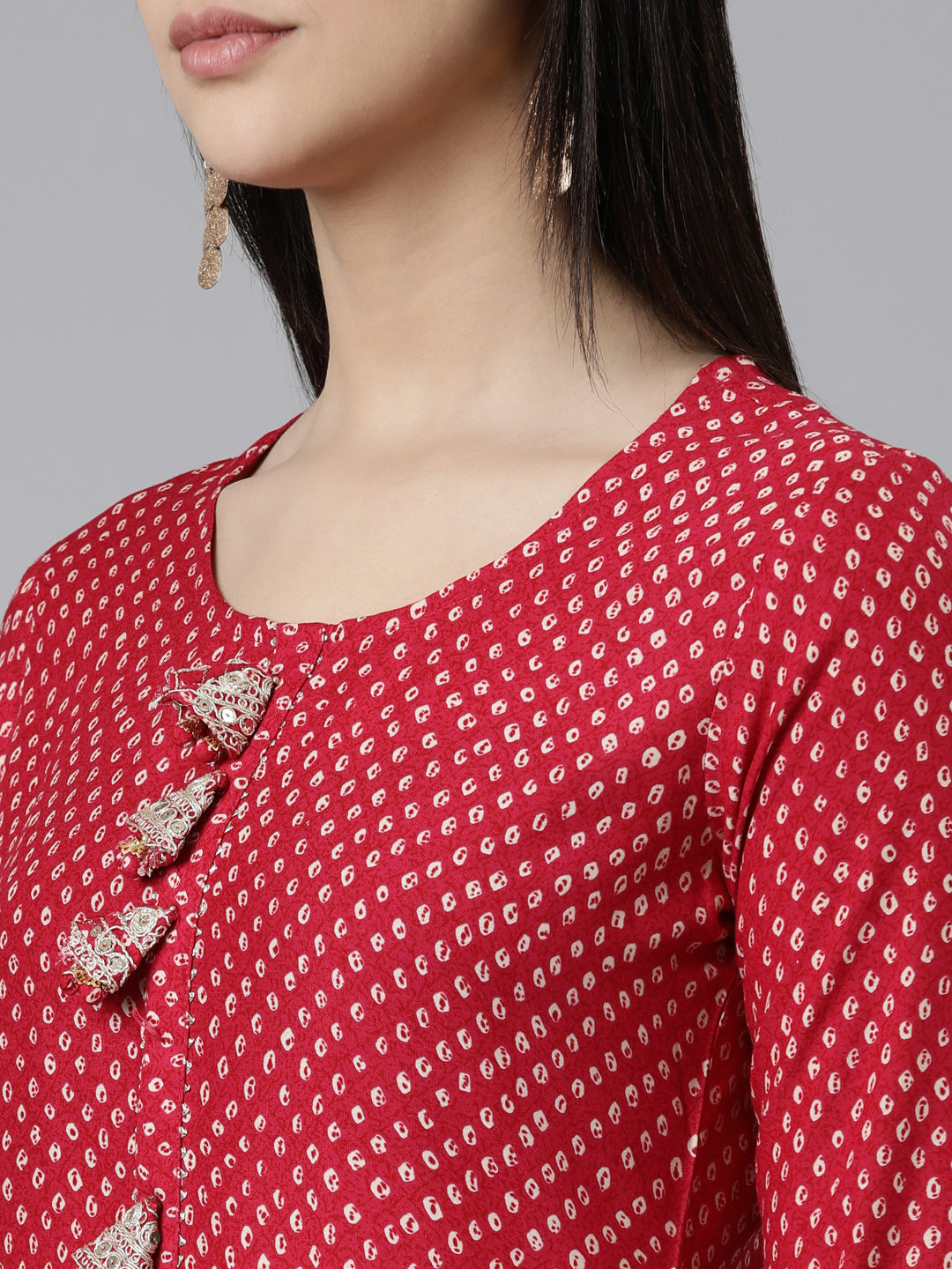 Neerus Pink cotton printed straight kurti - detail view 1
