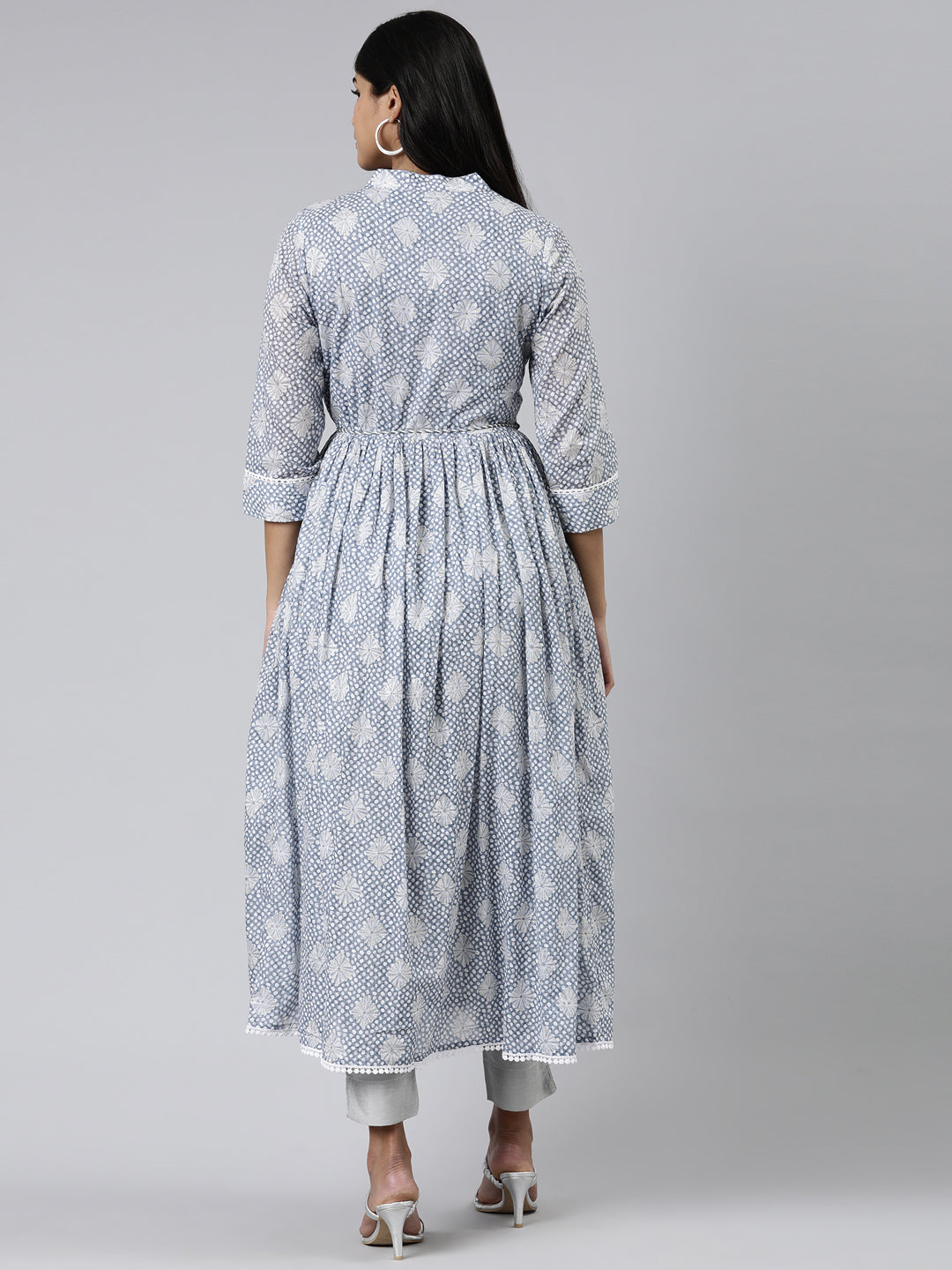 Neerus Blue Straight Printed Cotton Kurtas