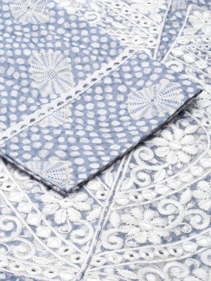 Neerus Blue Straight Printed Cotton Kurtas