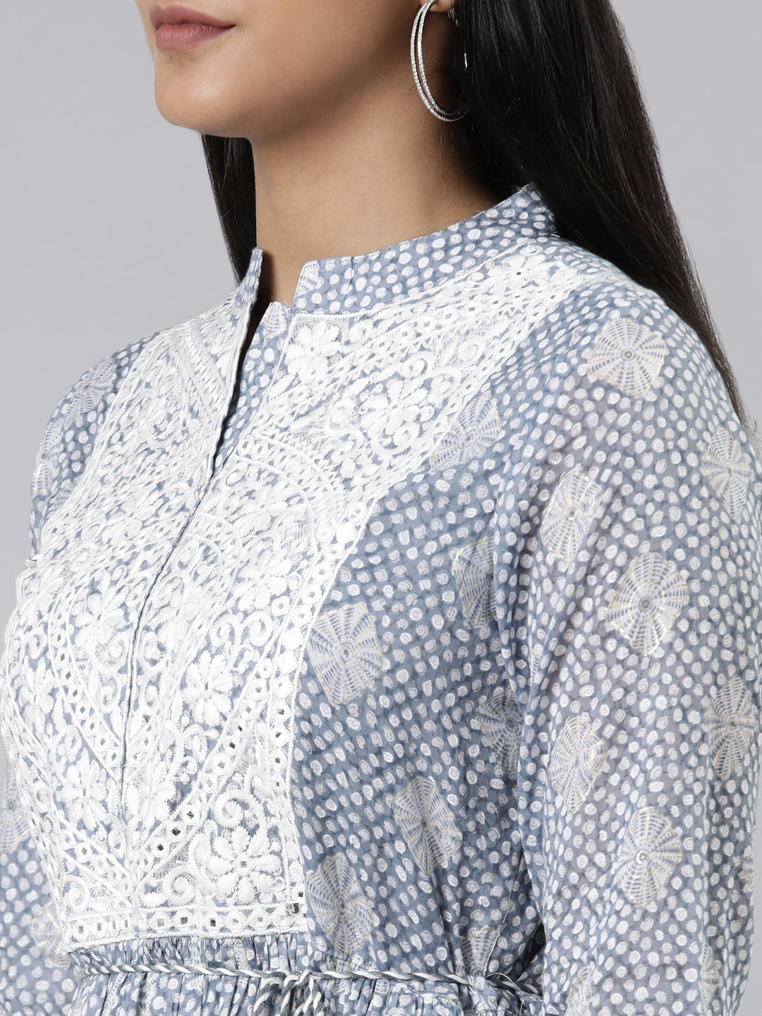 Neerus Blue Straight Printed Cotton Kurtas