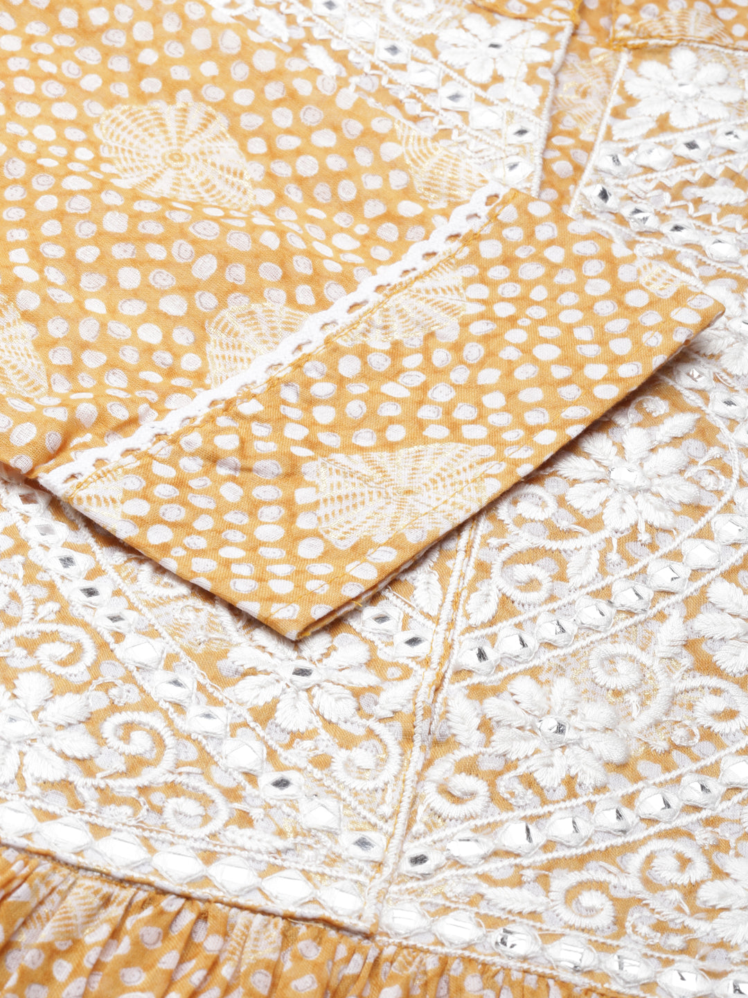 Neerus Mustard Straight Printed Cotton Kurtas