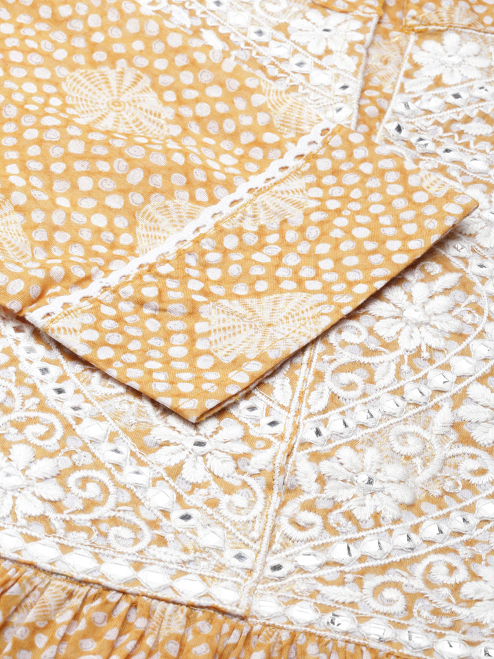 Neerus Mustard Straight Printed Cotton Kurtas