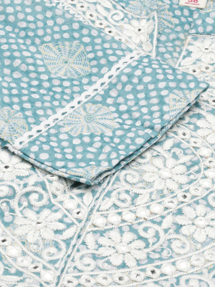 Neerus Green Straight Printed Cotton Kurtas