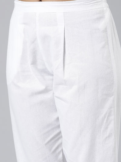 Neeru's Blue Regular Calf Length Printed Kurta Solid Trousers With Dupatta