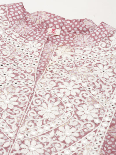 Neeru's Purple Straight Printed Cotton Silk Kurtas