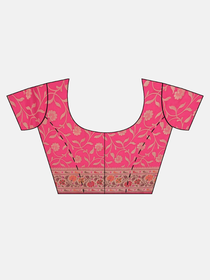 Neerus Pink silk woven saree - detail view 3
