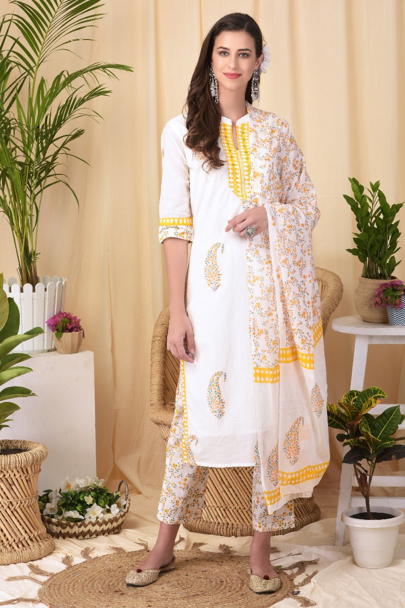 Neerus Off White Colour Cotton Fabric Suit