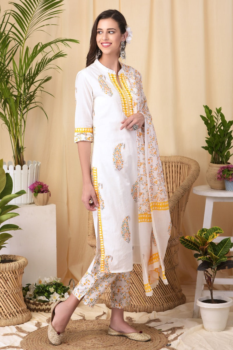 Neerus Off White Colour Cotton Fabric Suit