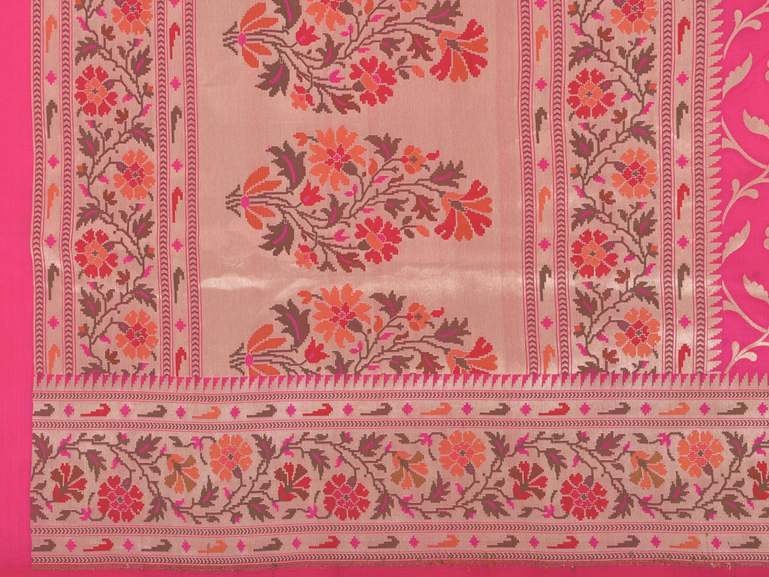 Neerus Pink silk woven saree - detail view 1