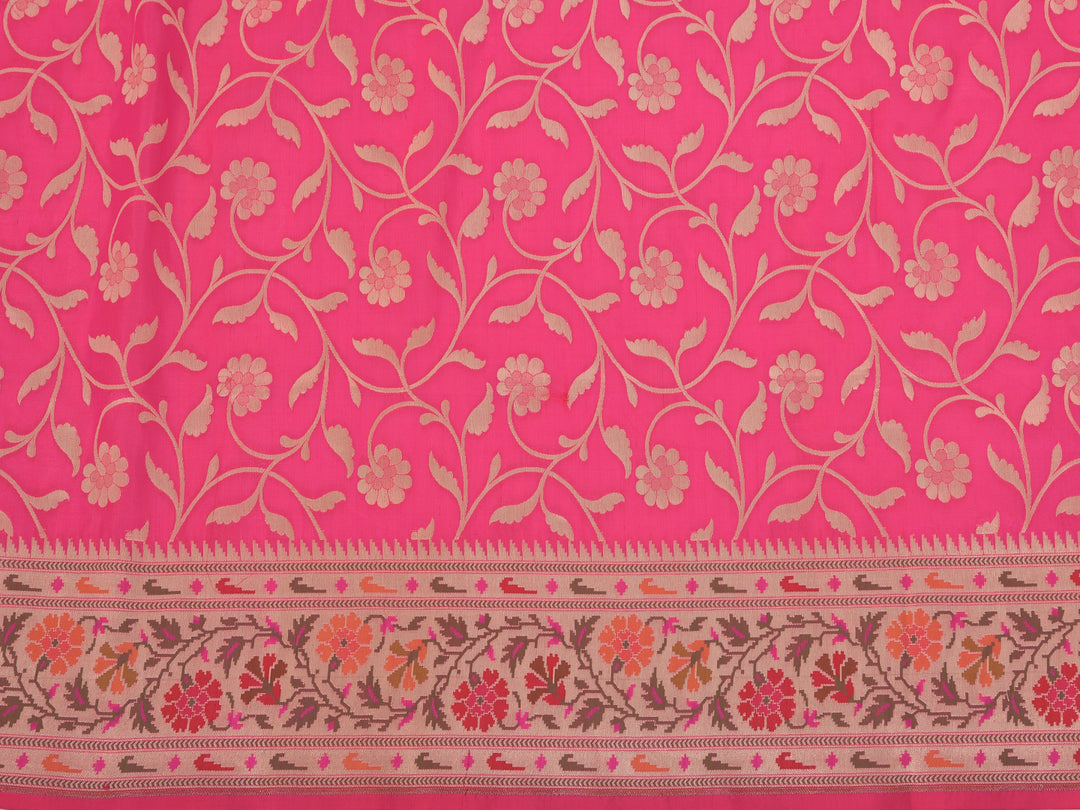 Neerus Pink silk woven saree - detail view 2