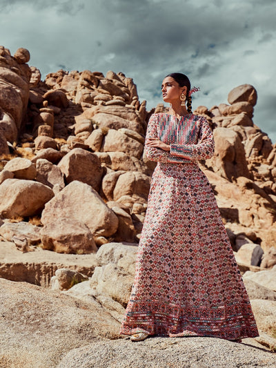 Neeru'S Ivory Color, Georgette Fabric Gown