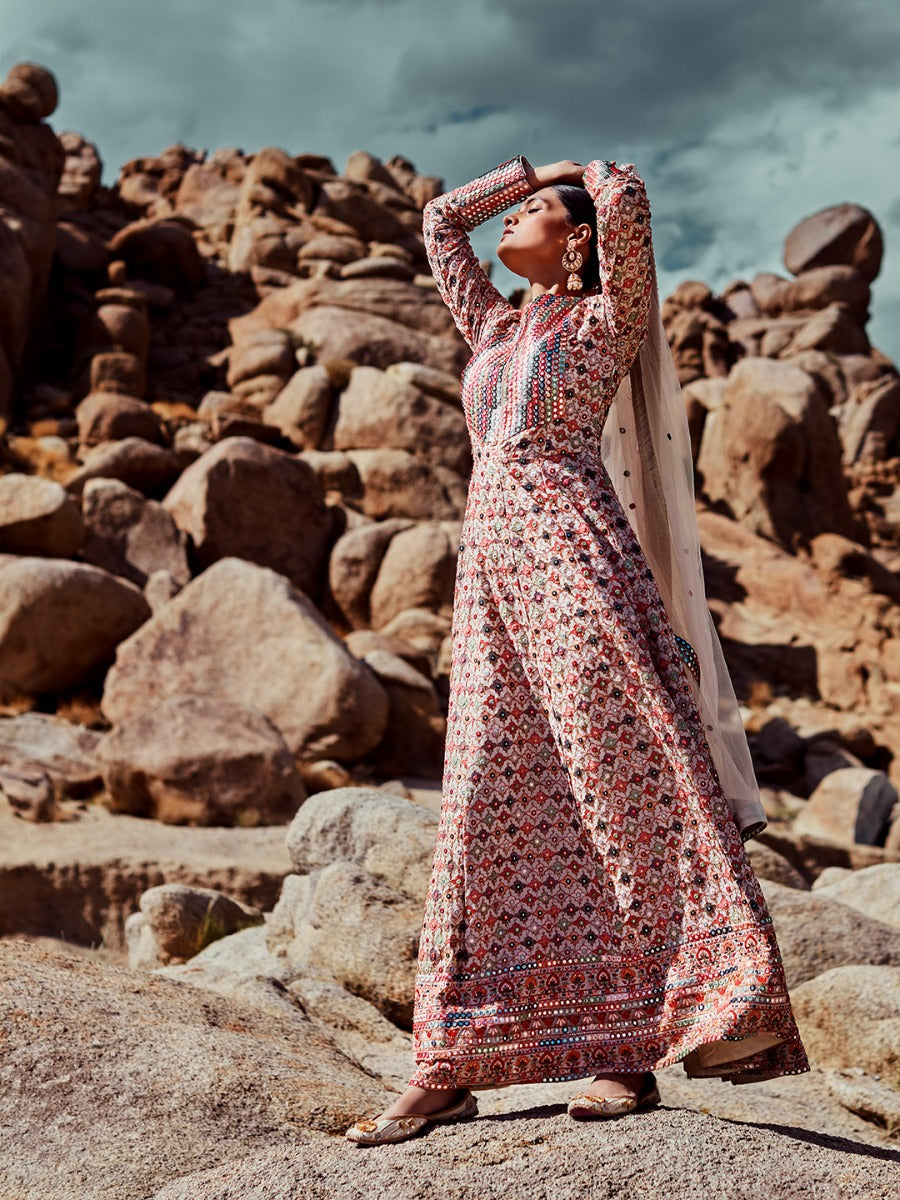 Neeru'S Ivory Color, Georgette Fabric Gown