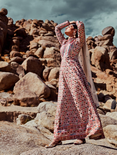 Neeru'S Ivory Color, Georgette Fabric Gown