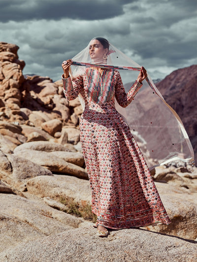 Neeru'S Ivory Color, Georgette Fabric Gown